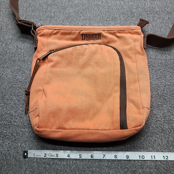 Duluth Trading Co Crossbody Messenger Bag Canvas Orange Zip Pockets Shoulder - Picture 4 of 10